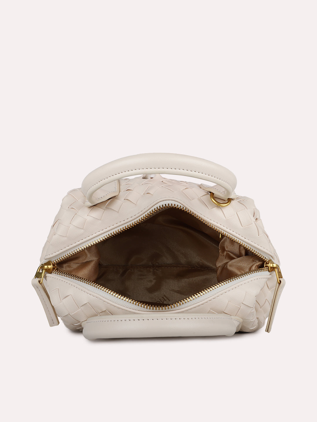 Women Casual Beige Solid Handbag With Zipper