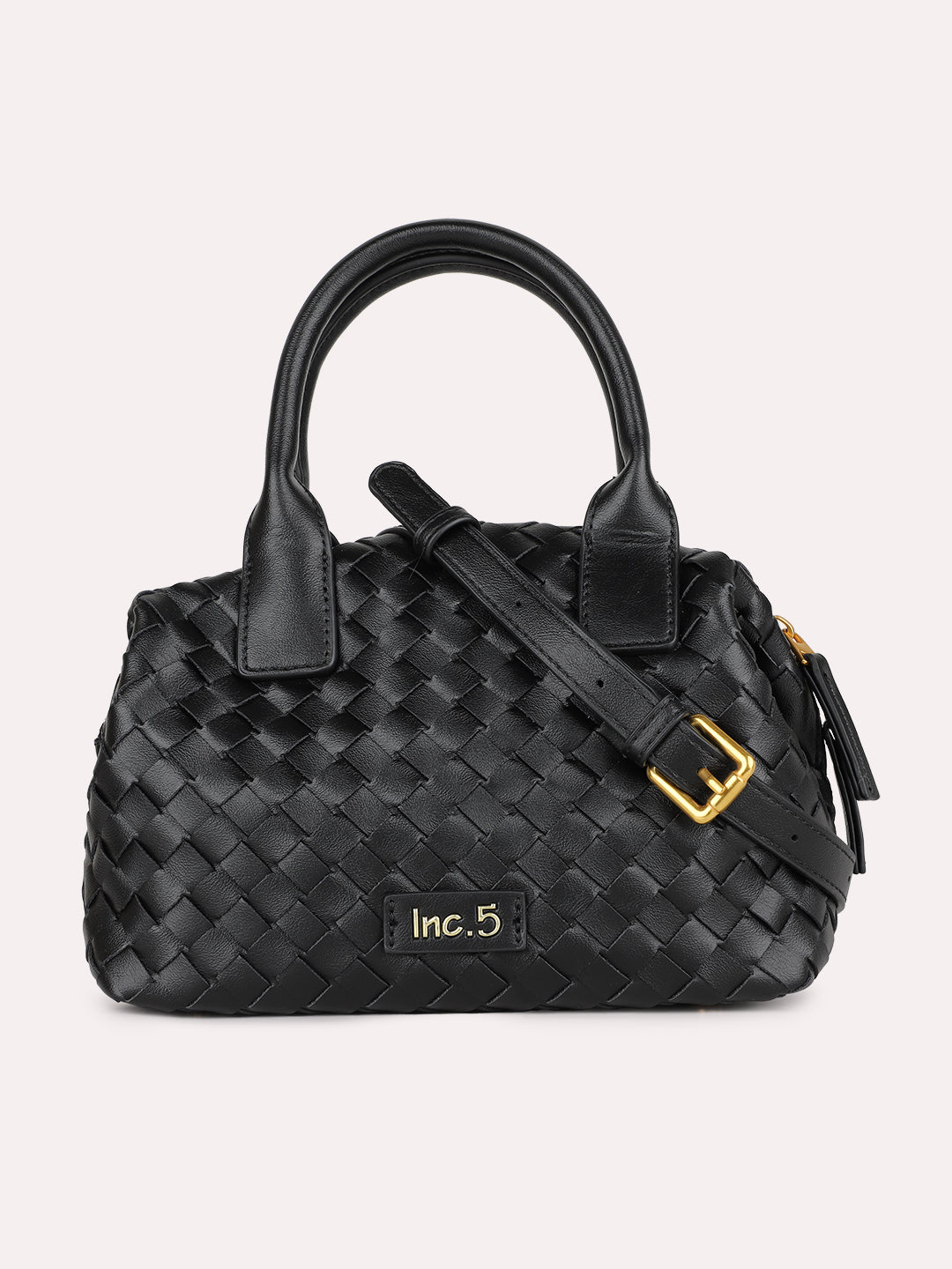 Women Casual Black Textured Handbag With Zip