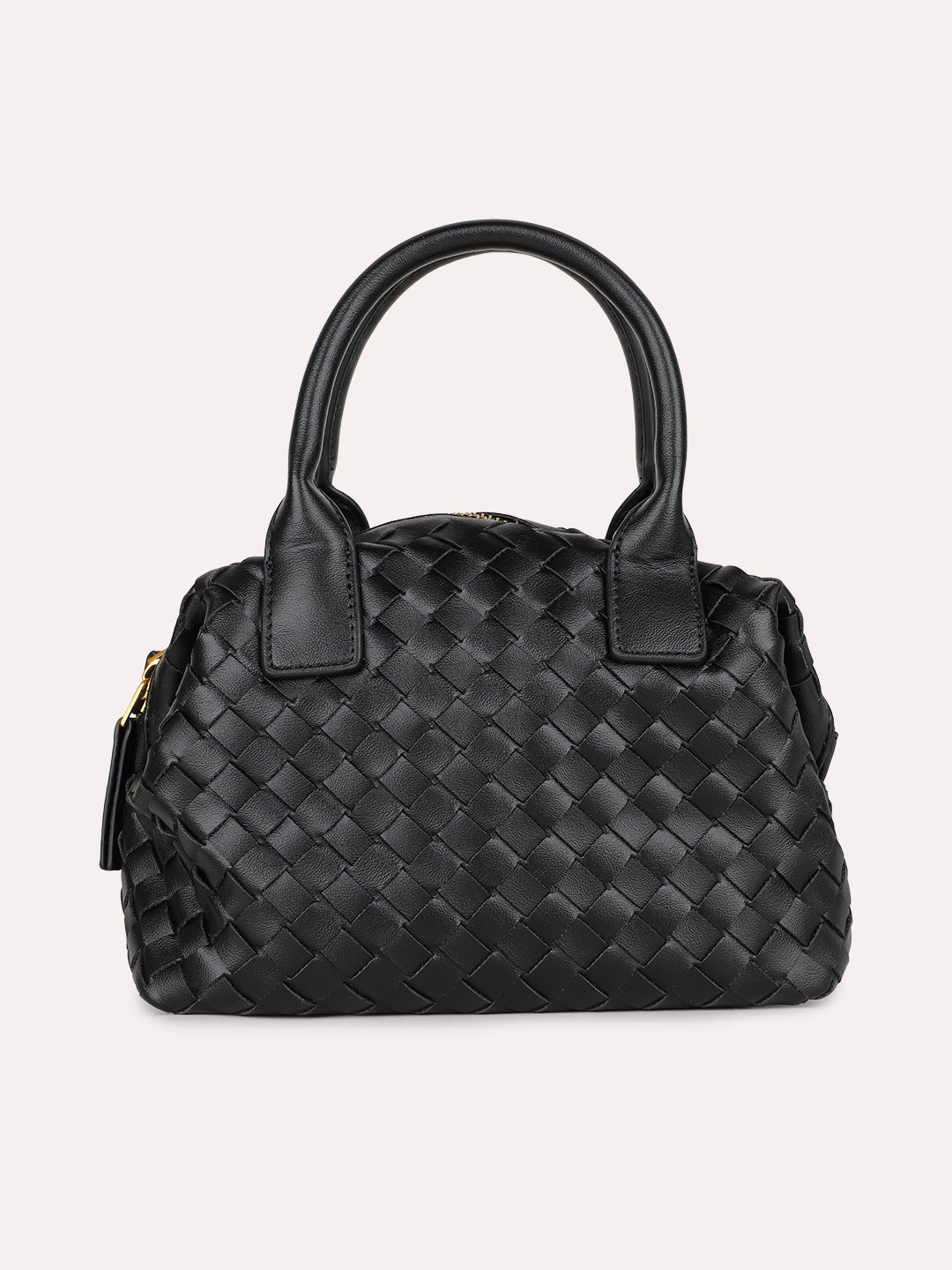 Women Casual Black Textured Handbag With Zip