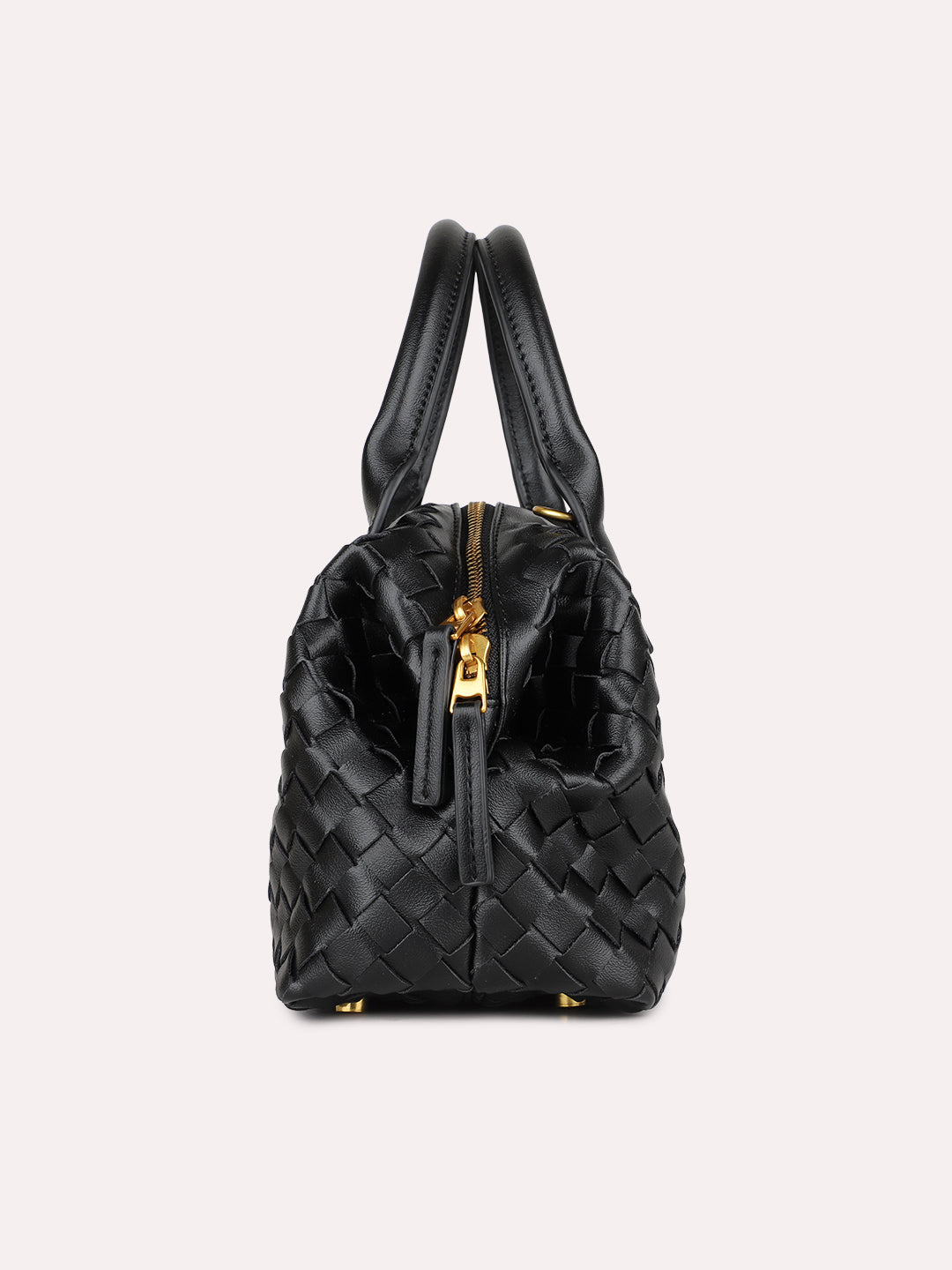 Women Casual Black Textured Handbag With Zip