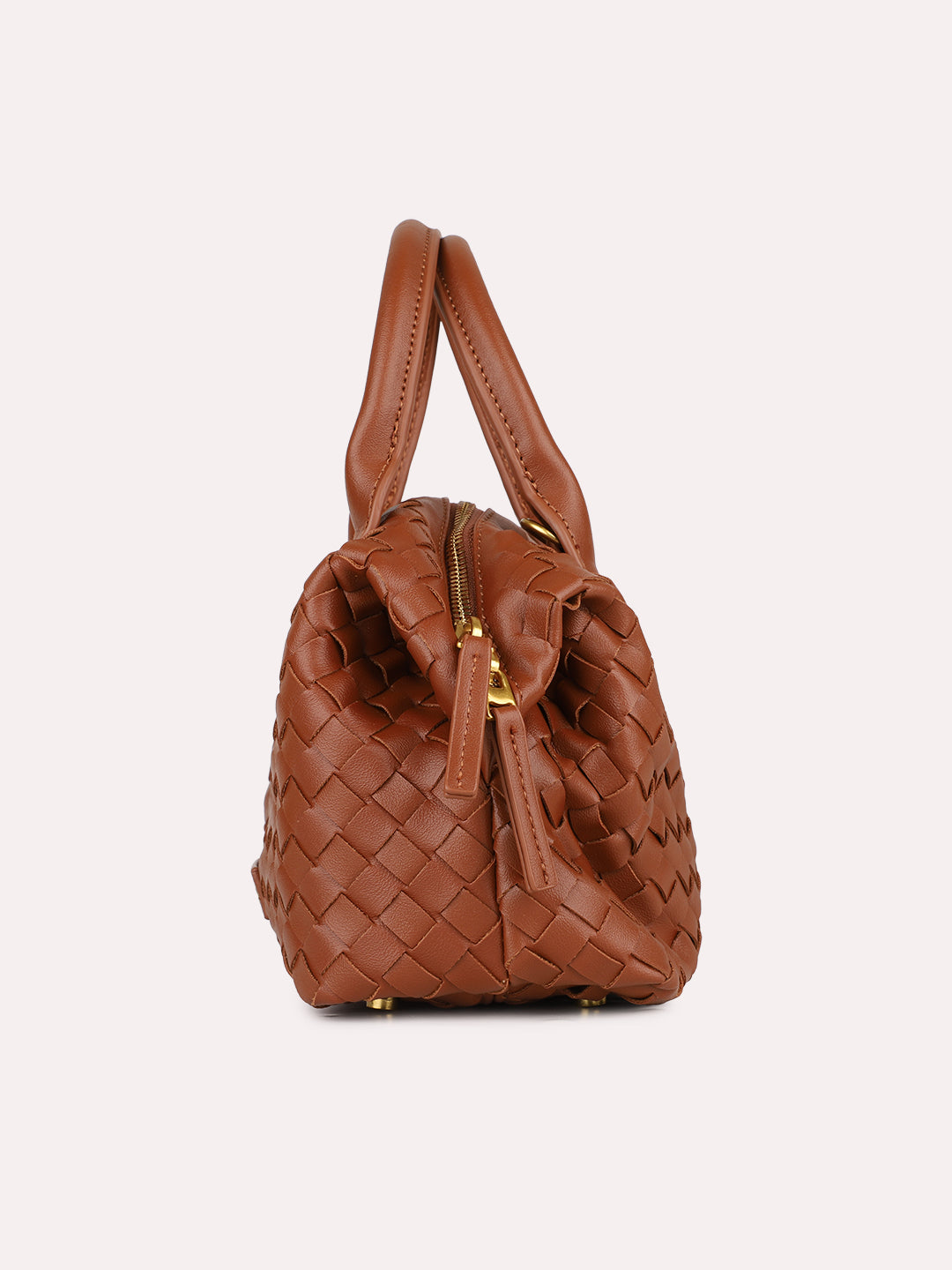 Women Casual Brown Textured Handbag With Zipper