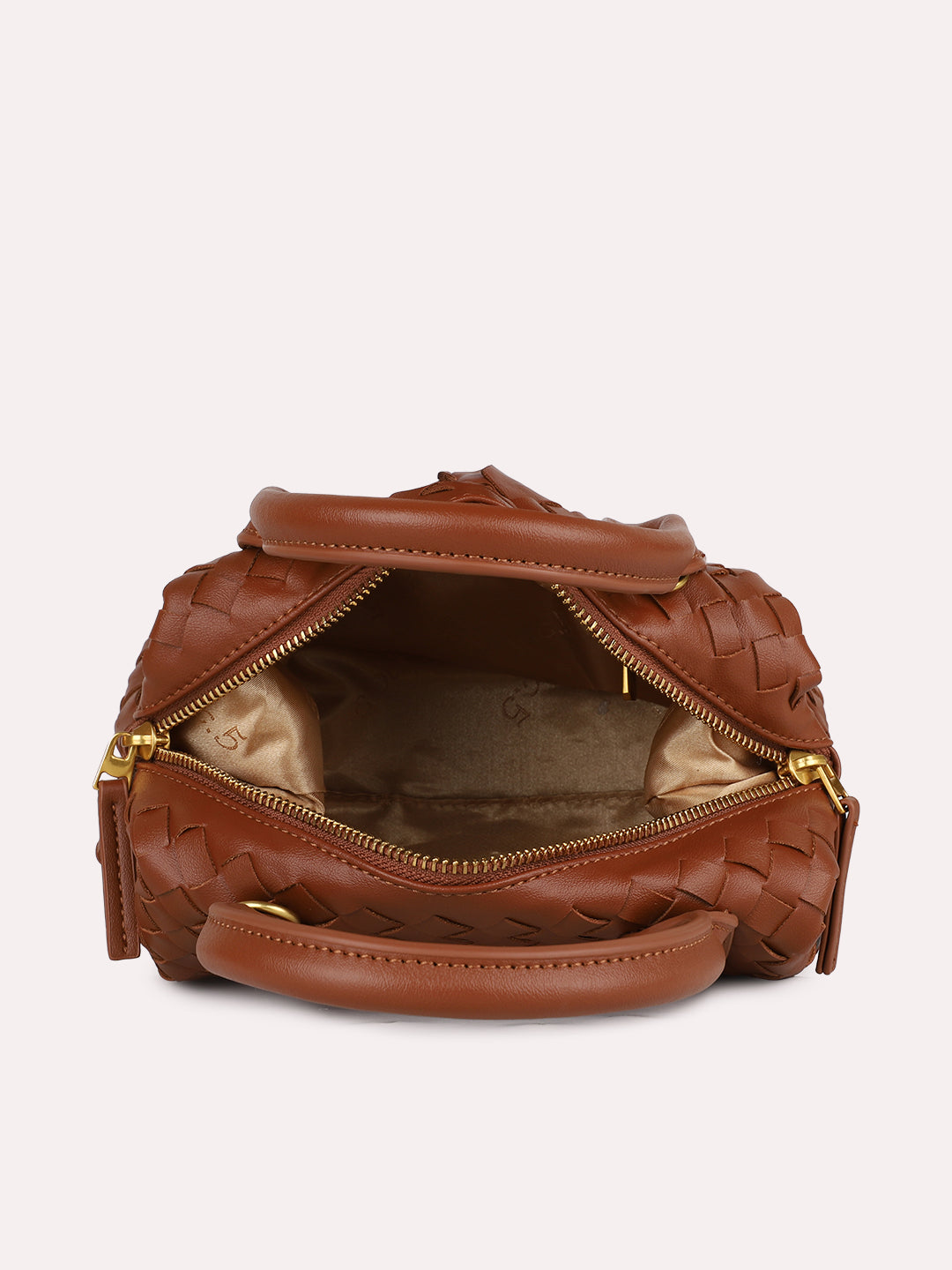 Women Casual Brown Textured Handbag With Zipper