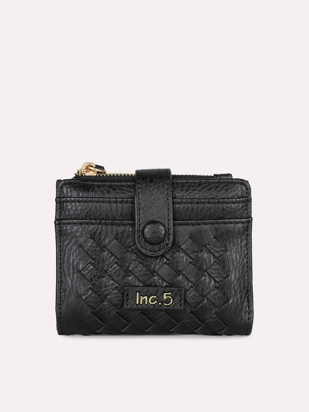 Women Casual Black Textured Wallet With Push Lock