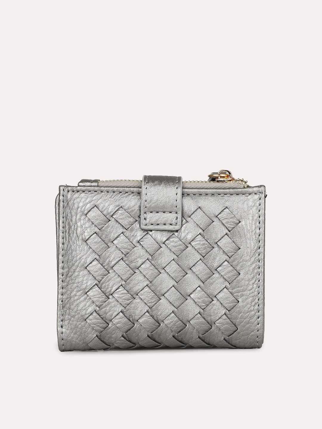 Women Casual Grey Textured Wallet With Push Lock