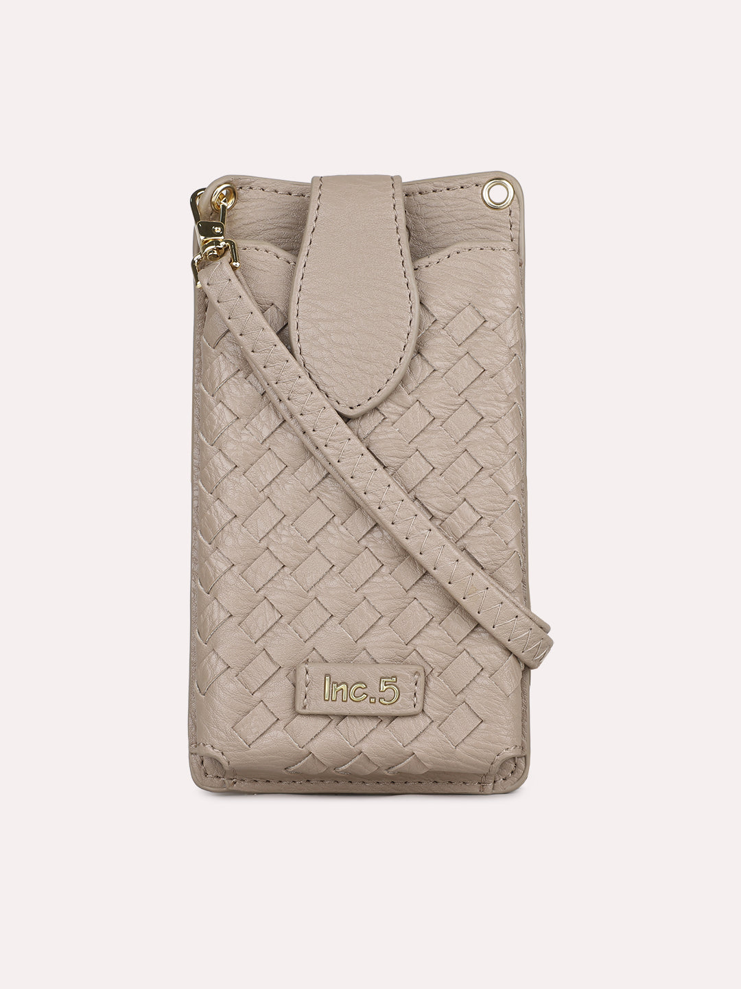 Women Casual Beige Textured Phone Sling Bag With Zipper