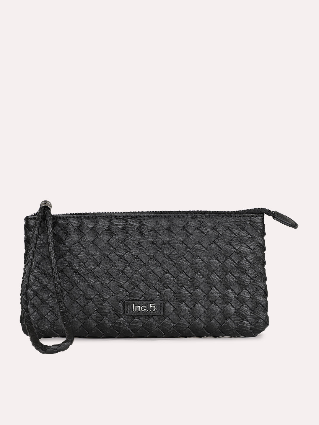 Women Casual Black Textured Clutch With Zipper