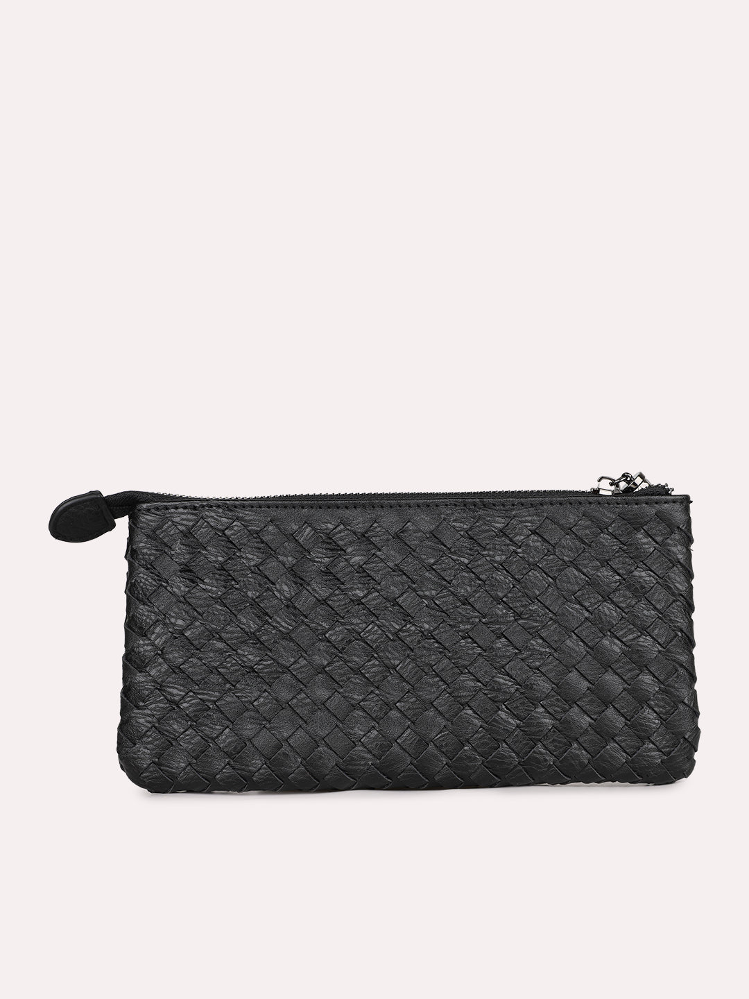 Women Casual Black Textured Clutch With Zipper