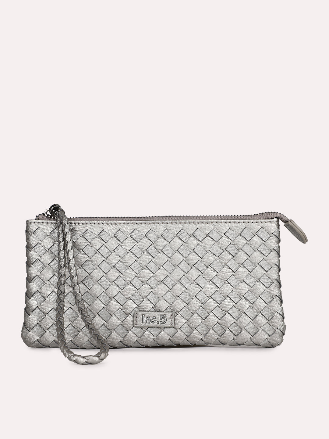 Women Casual Grey Textured Clutch With Zipper