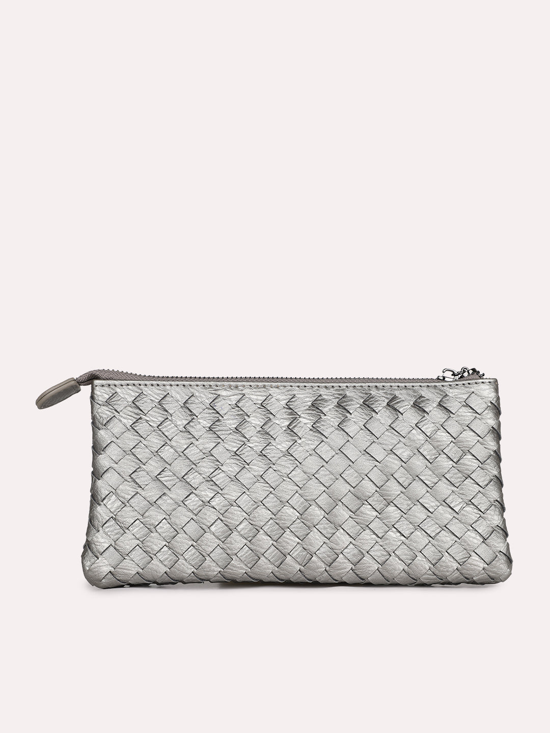 Women Casual Grey Textured Clutch With Zipper