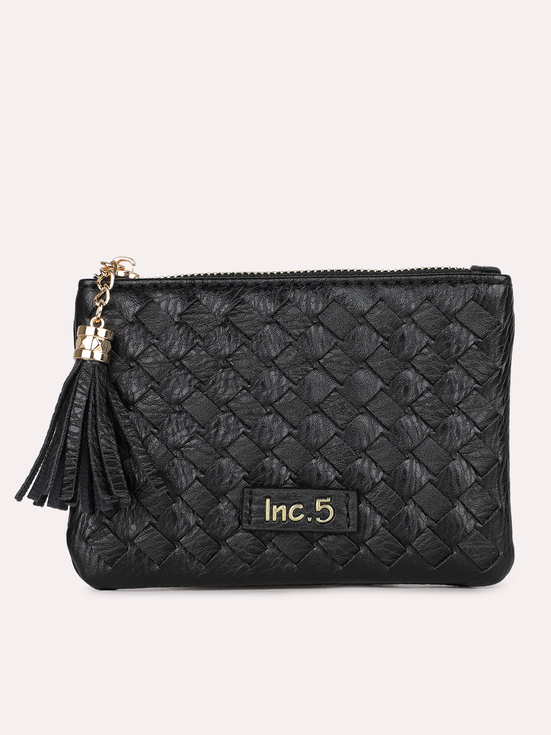 Women Casual Black Textured Wallet With Zipper