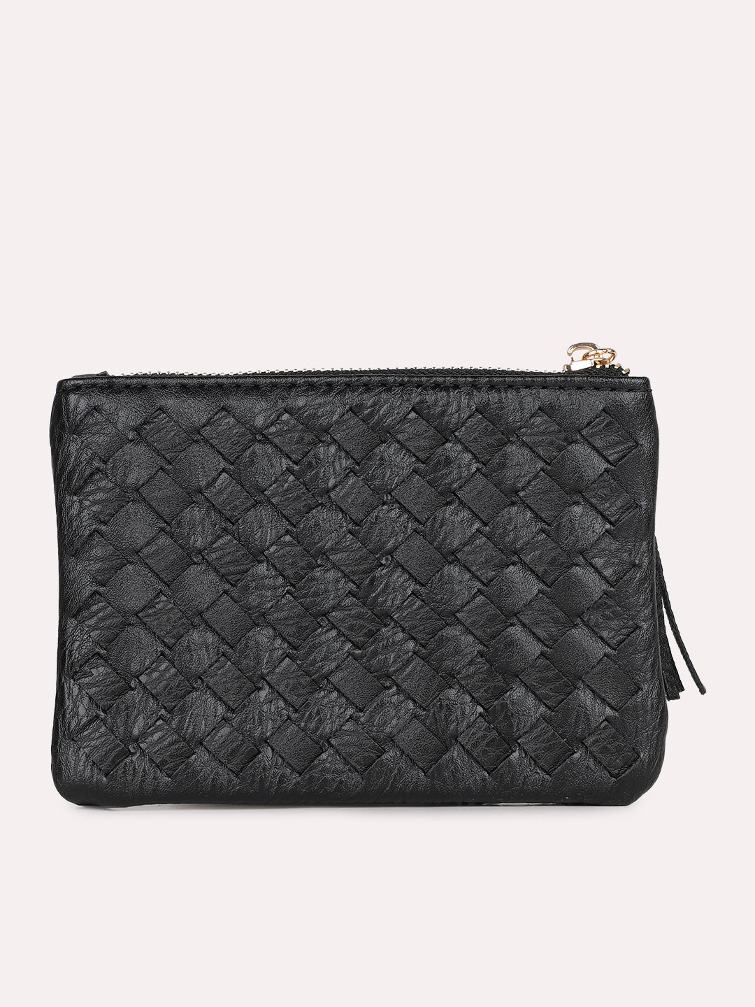 Women Casual Black Textured Wallet With Zipper