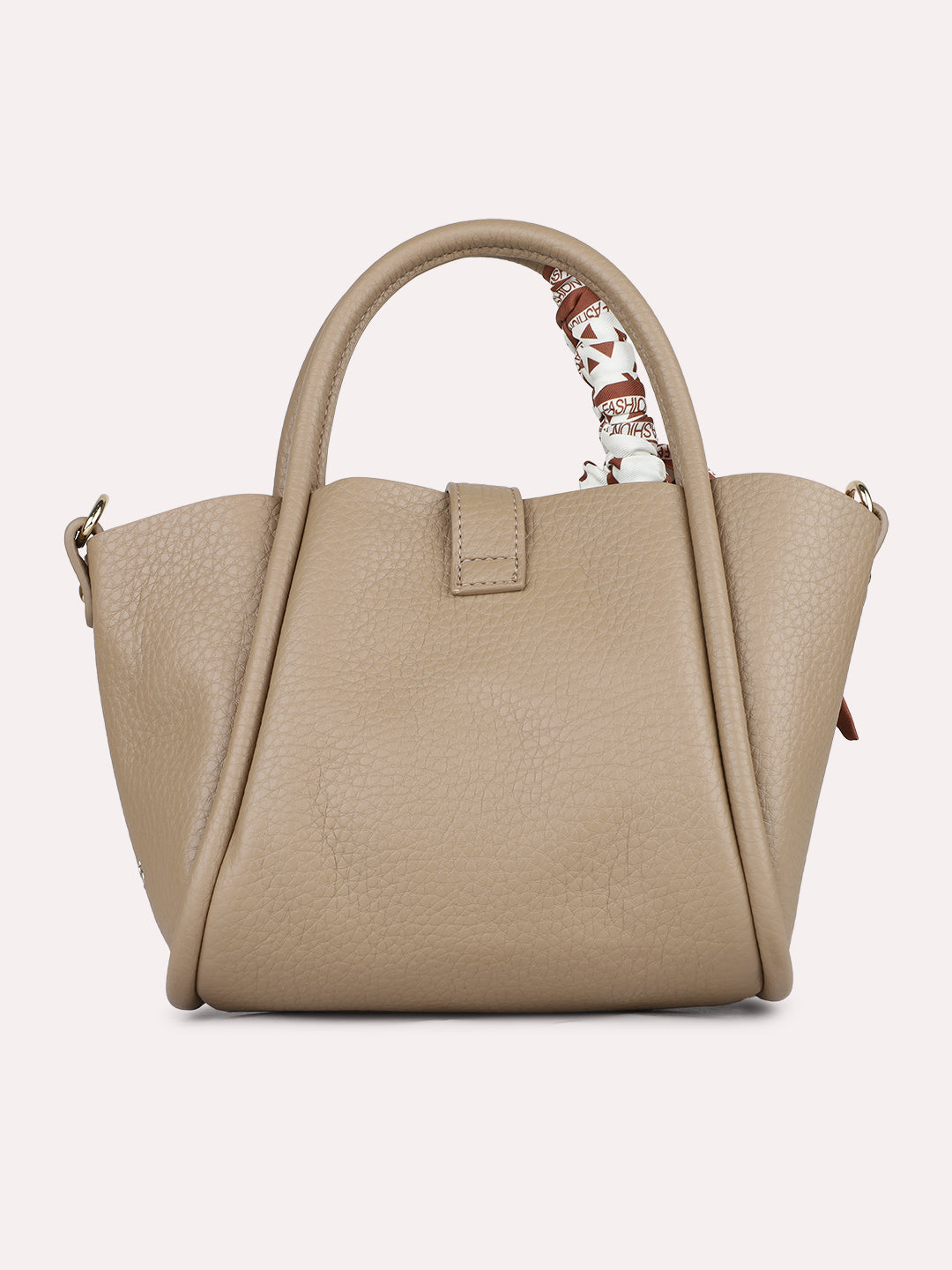 Women Casual Beige Textured Handbag With Twist Lock