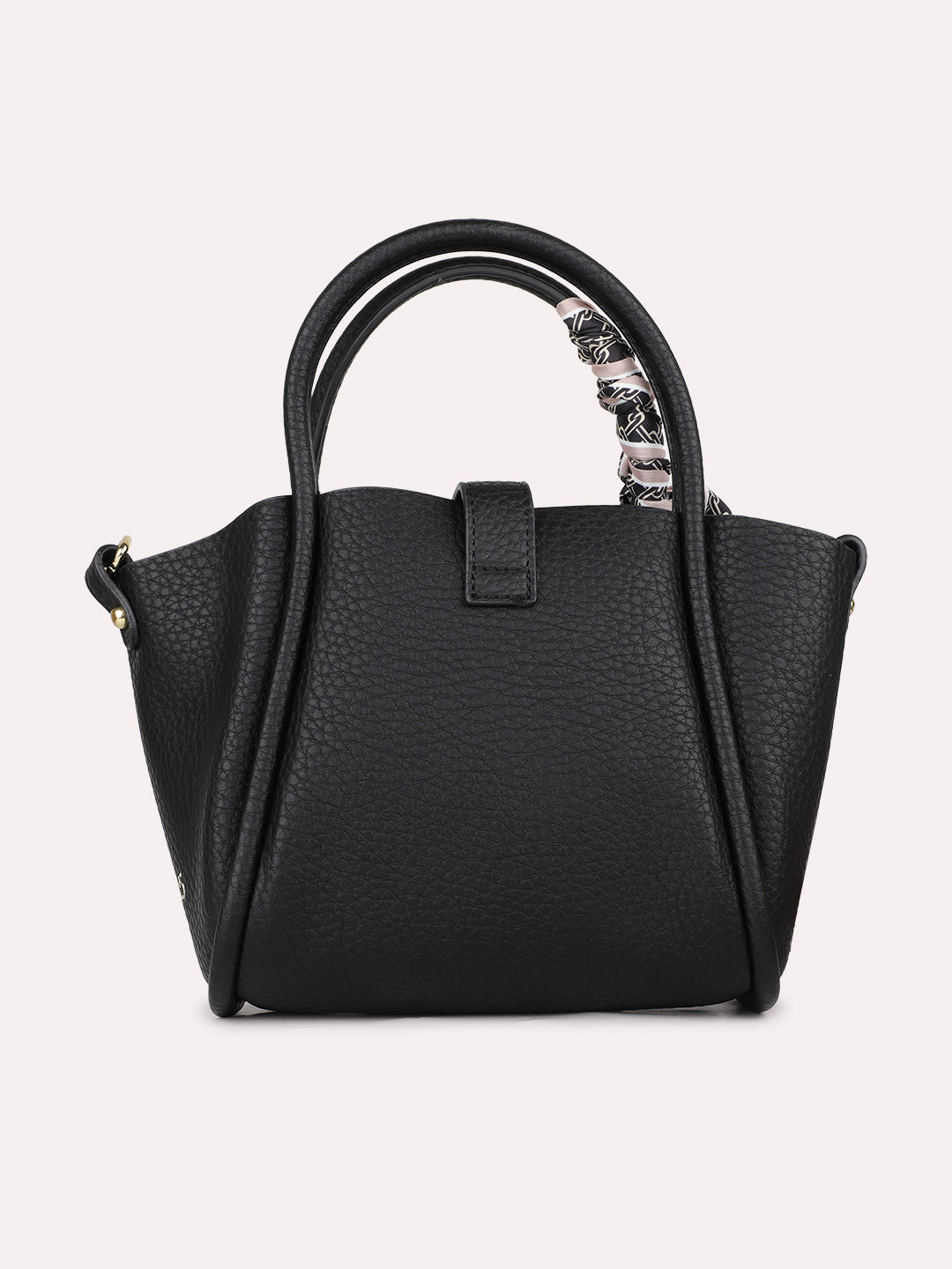 Women Casual Black Textured Handbag With Twist Lock