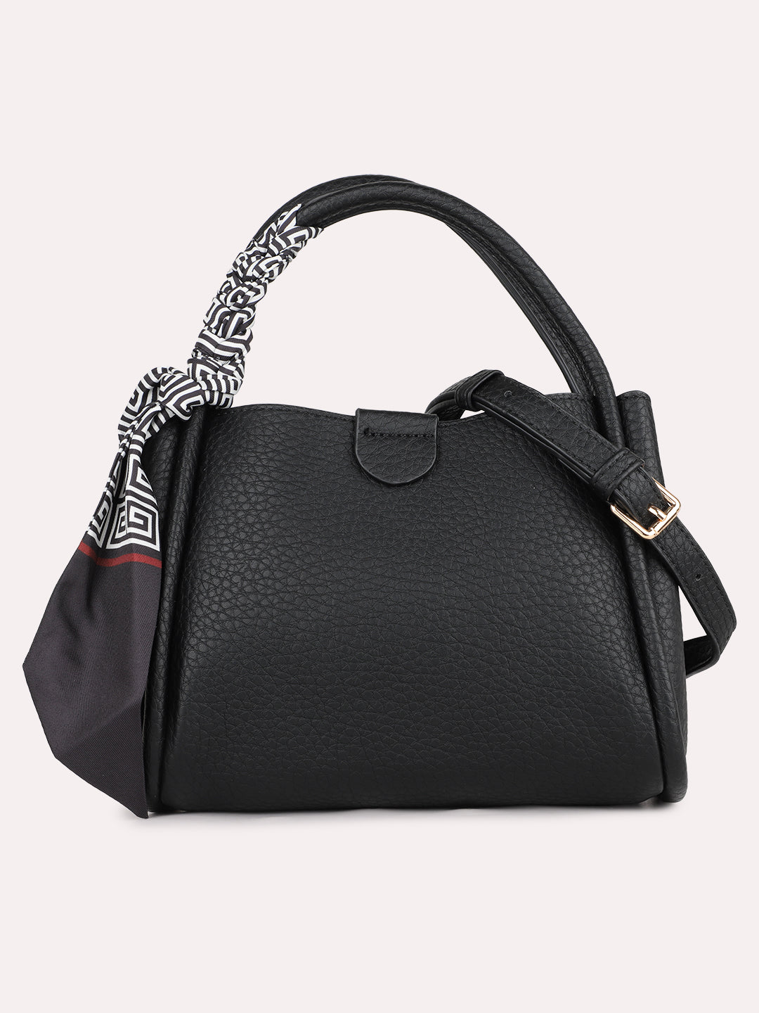 Women Casual Black Solid Handbag With Magnet Lock