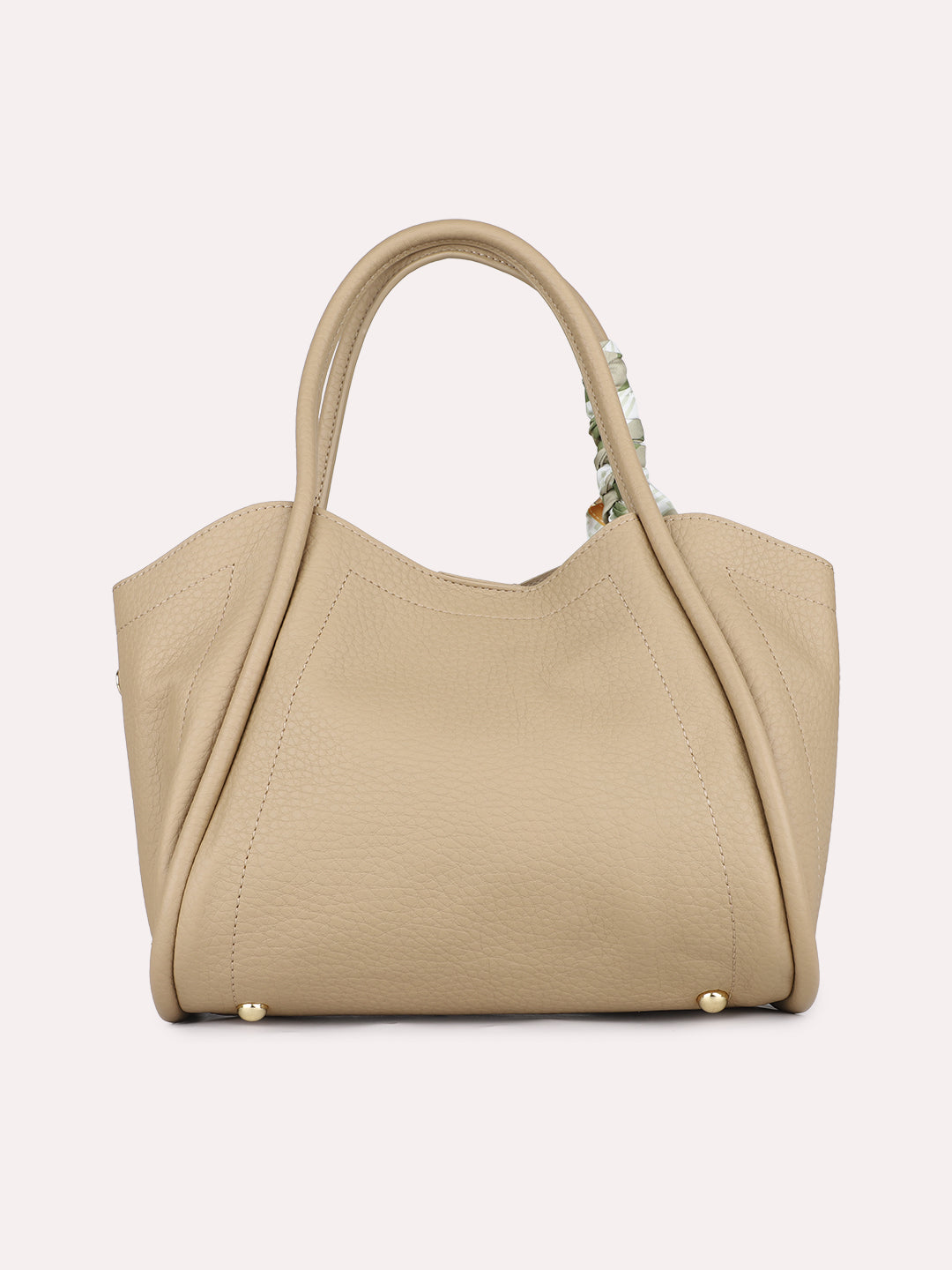 Women Casual Beige Textured Handbag With Zip & Magnet Lock