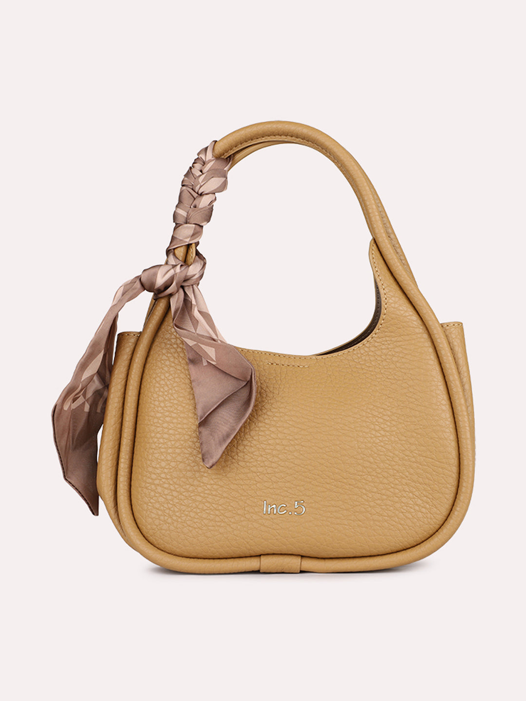 Women Casual Tan Textured Handbag With Zipper