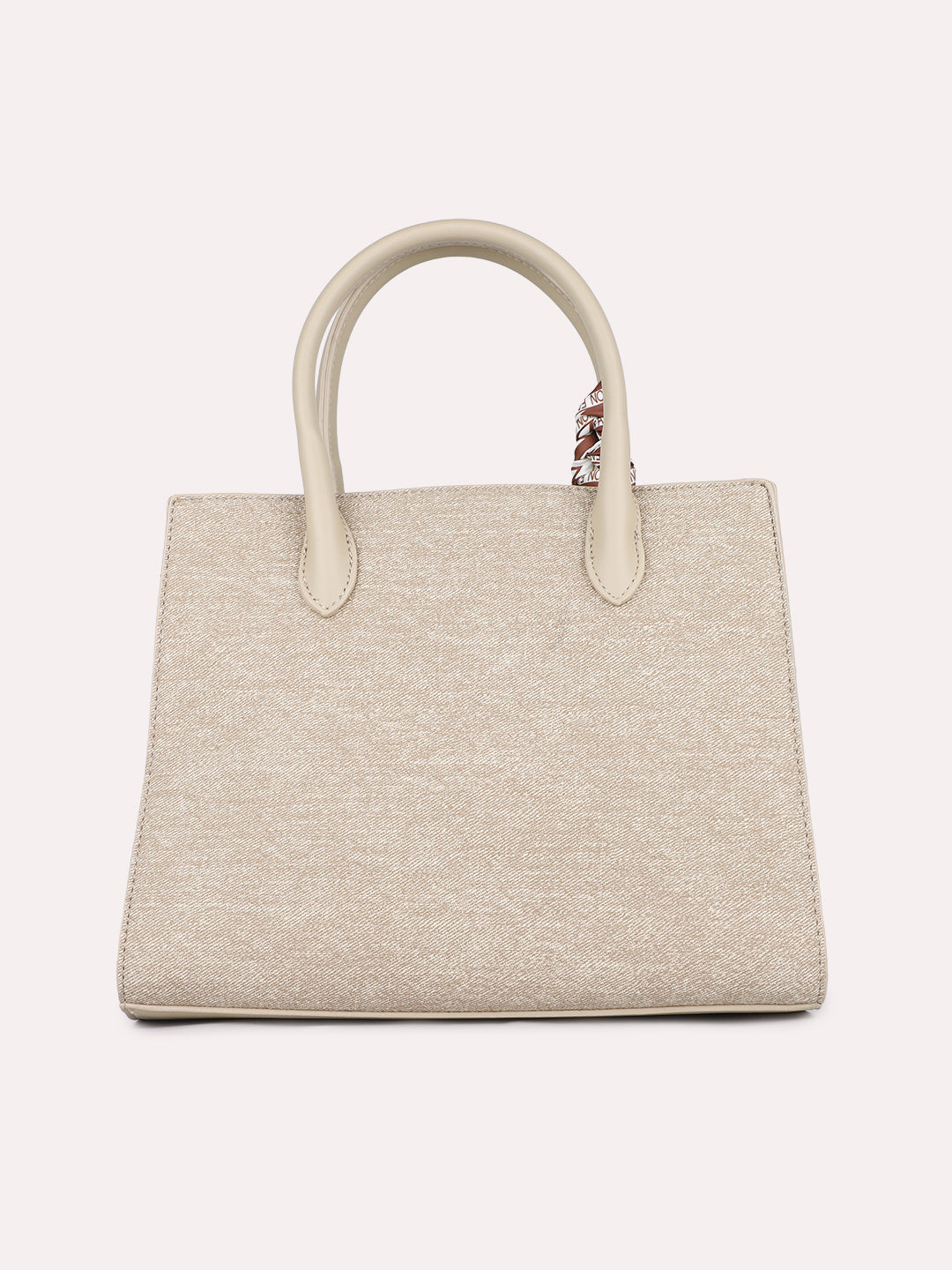 Women Casual Beige Textured Handbag With Zipper