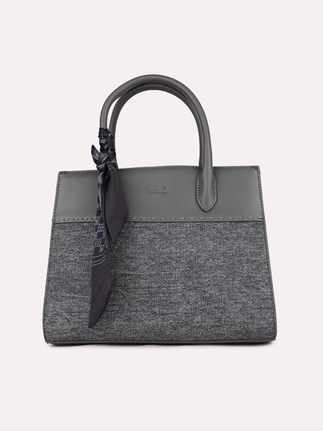 Women Casual Grey Textured Handbag With Zipper