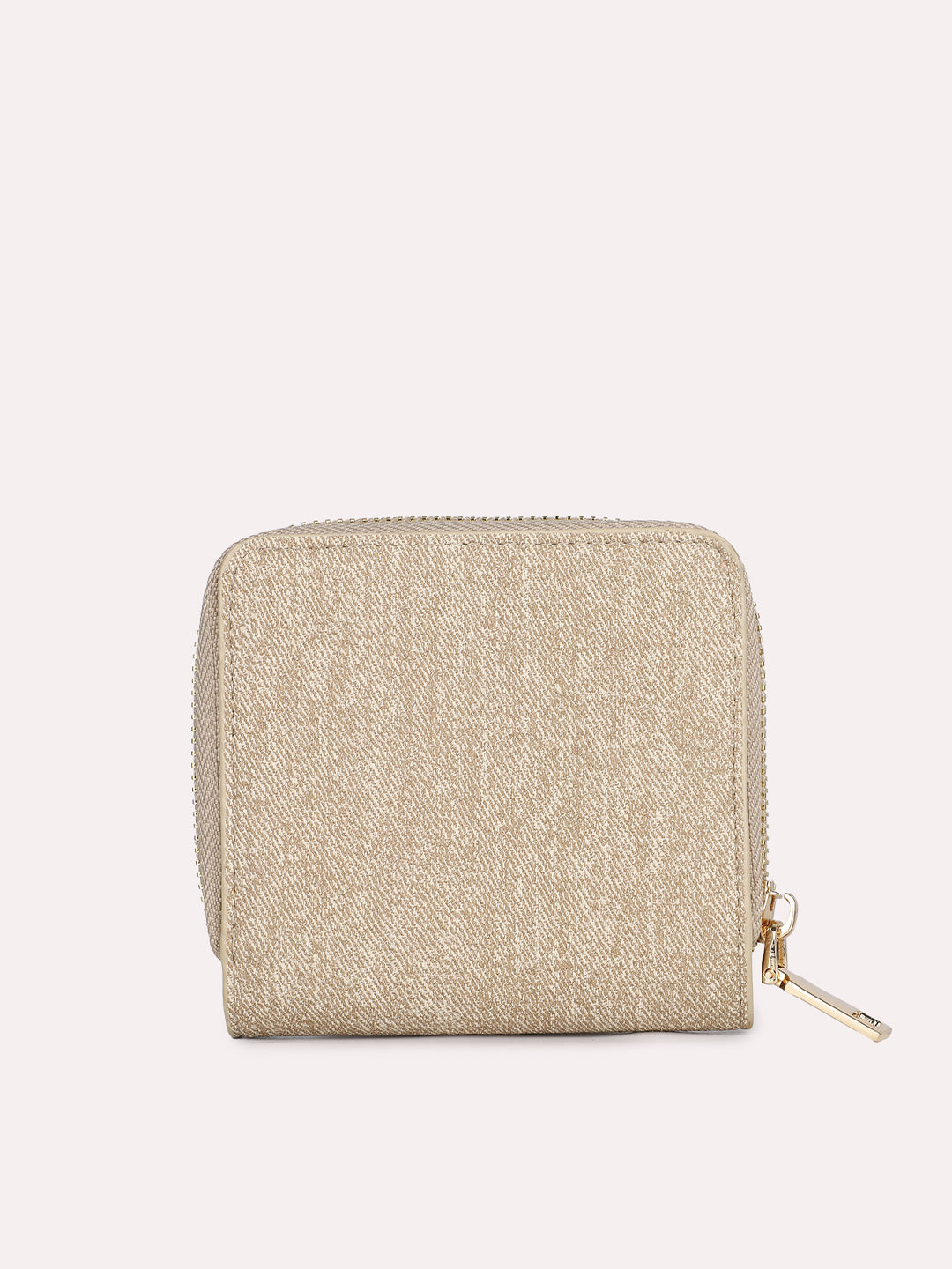 Women Casual Beige Textured Bi-Folds With Zipper