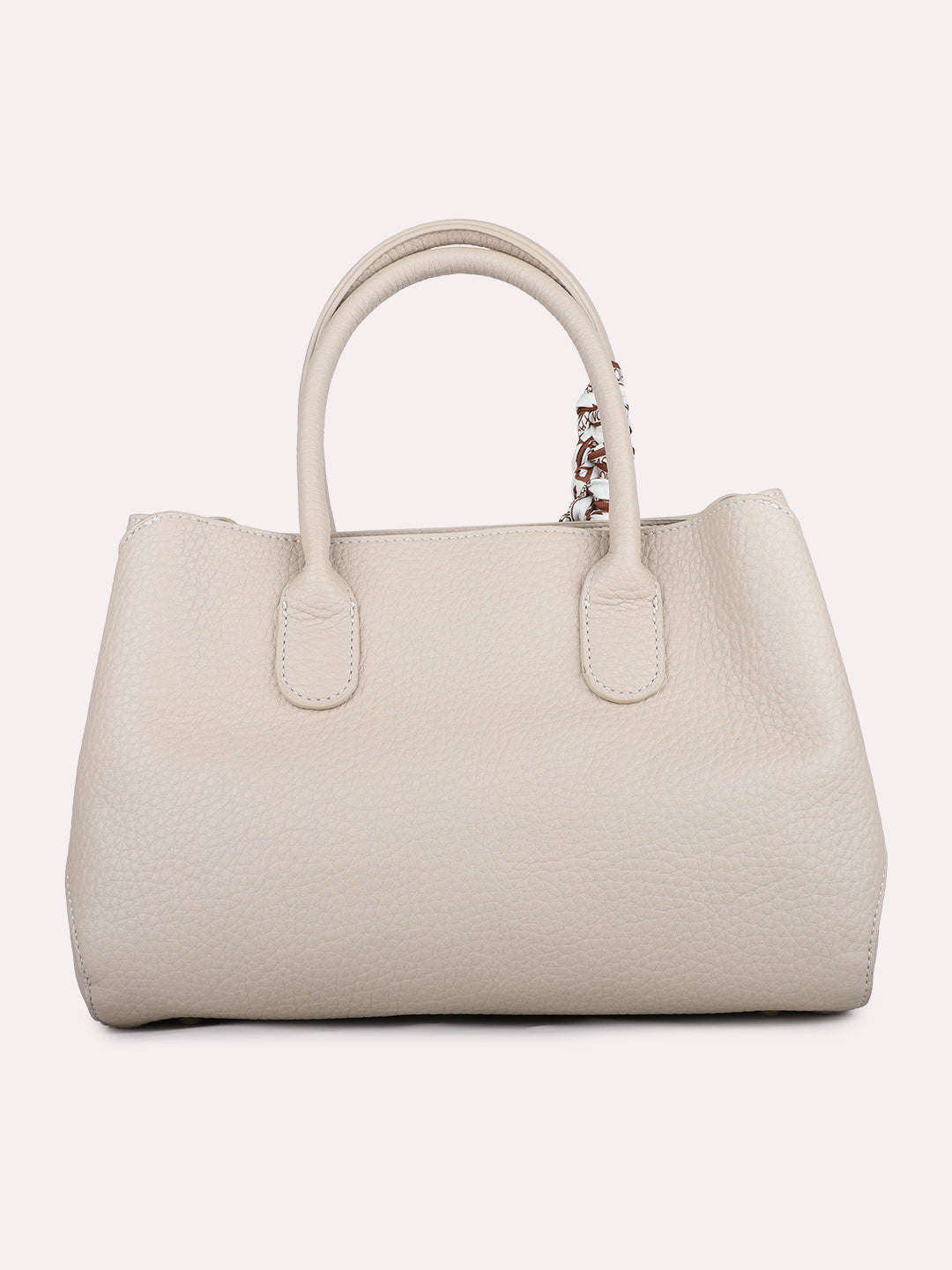 Women Casual Beige Textured Handbag With Magnet Lock