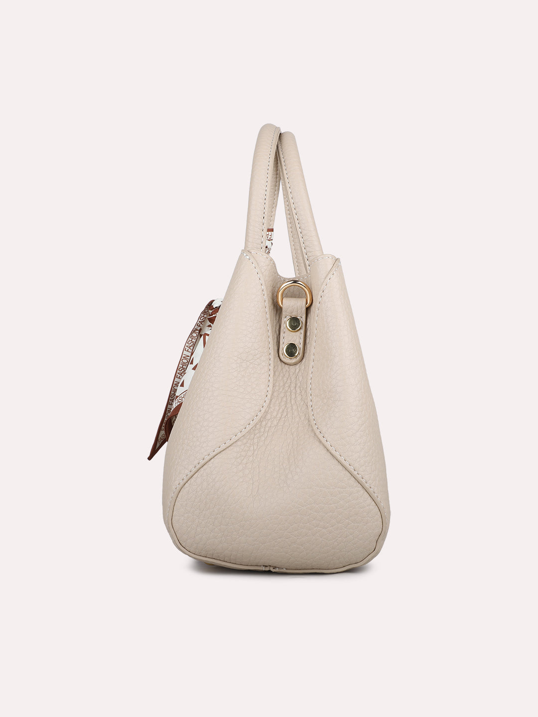 Women Casual Beige Textured Handbag With Magnet Lock