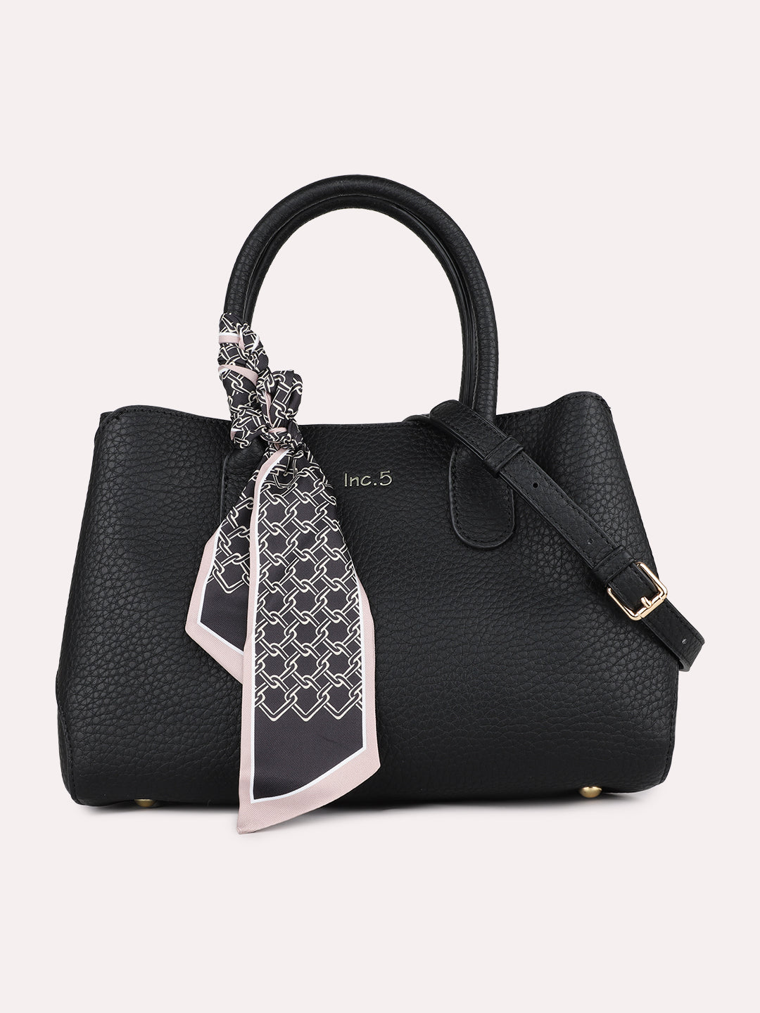 Women Casual Black Textured Handbag With Magnet Lock