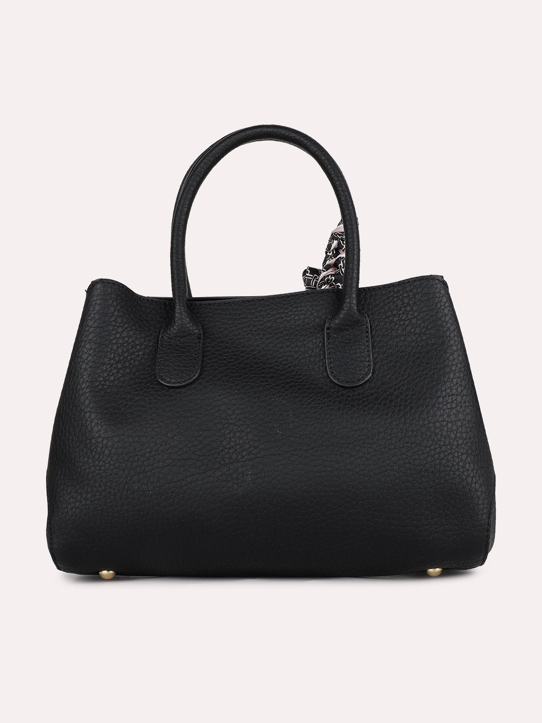 Women Casual Black Textured Handbag With Magnet Lock