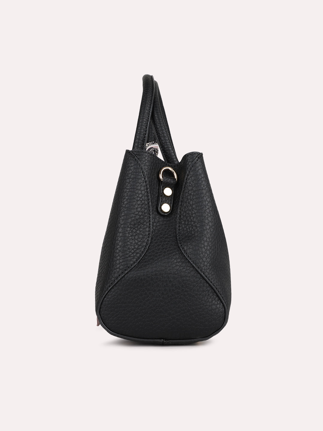 Women Casual Black Textured Handbag With Magnet Lock