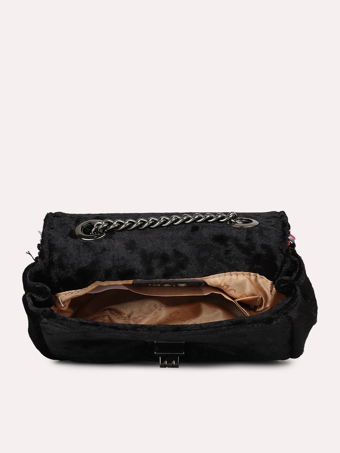 Women Ethnic Black Embellished Sling Bag With Twist Lock