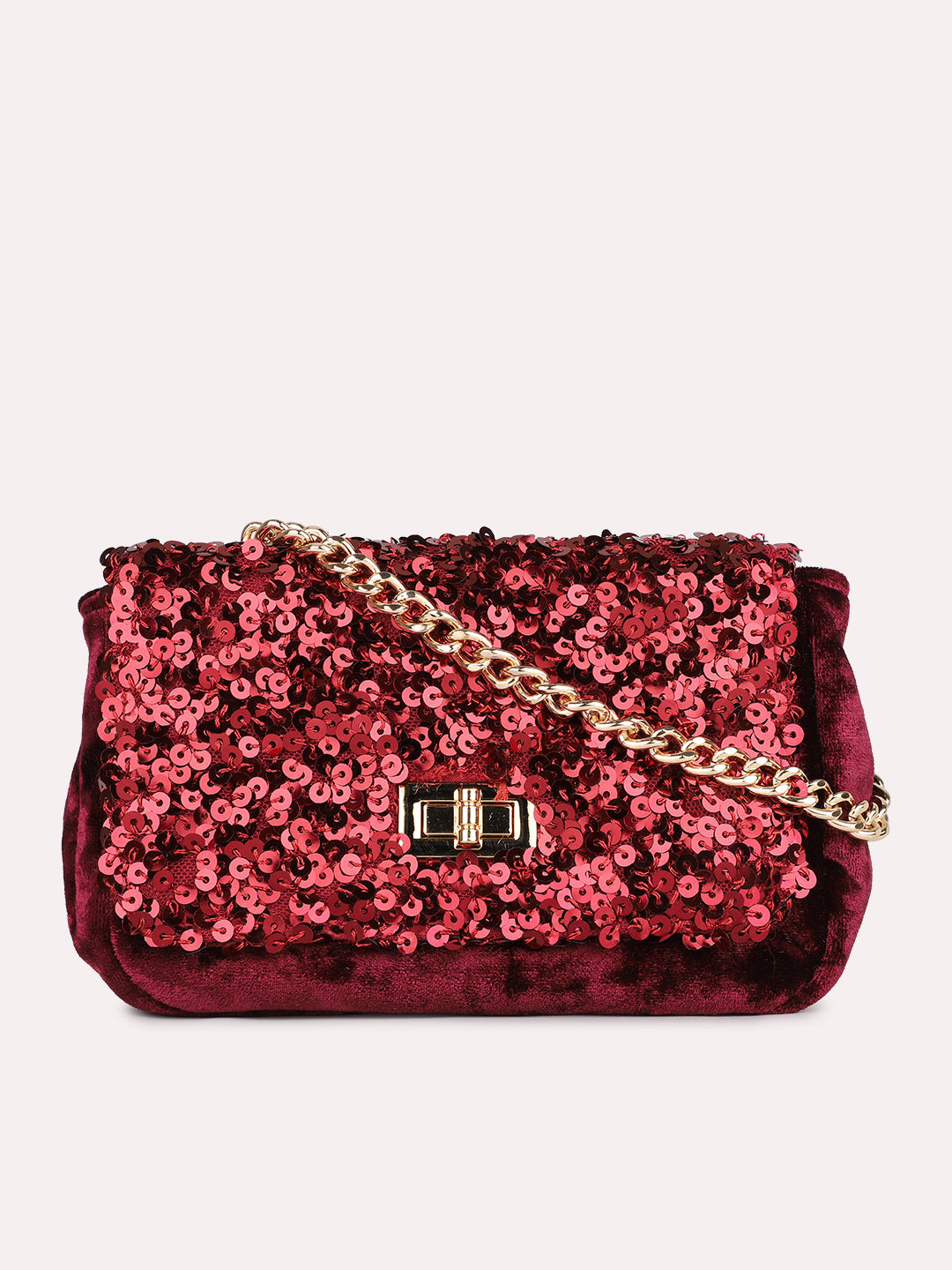 Women Ethnic Maroon Embellished Sling Bag With Twist Lock