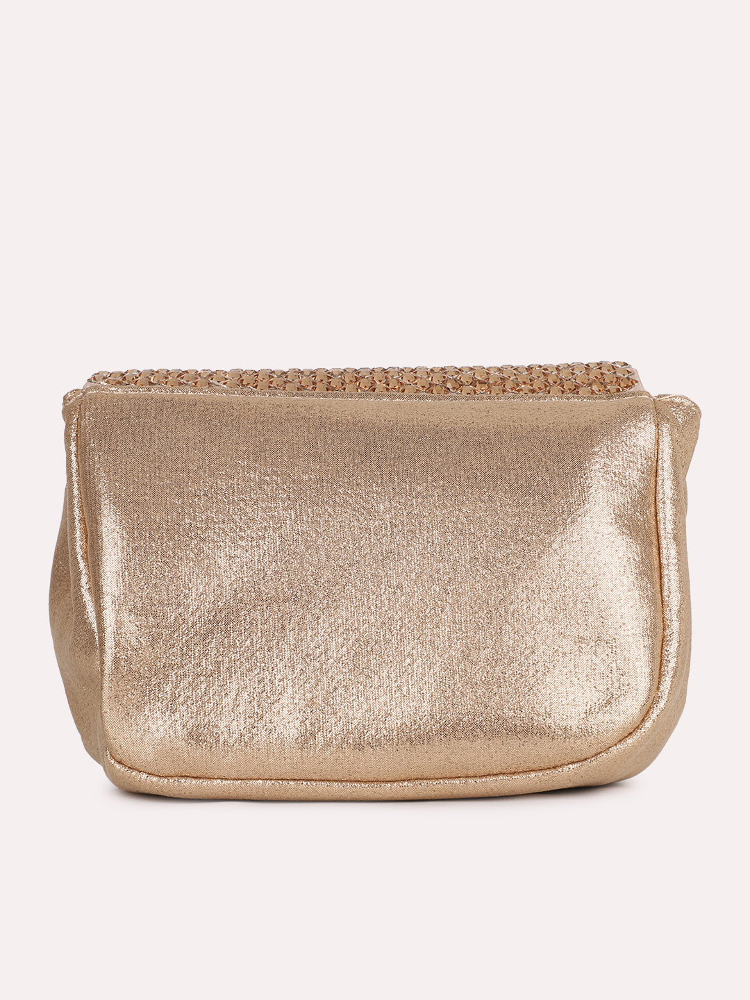 Women Rose Gold Embellished Sling Bag With Magnet Lock