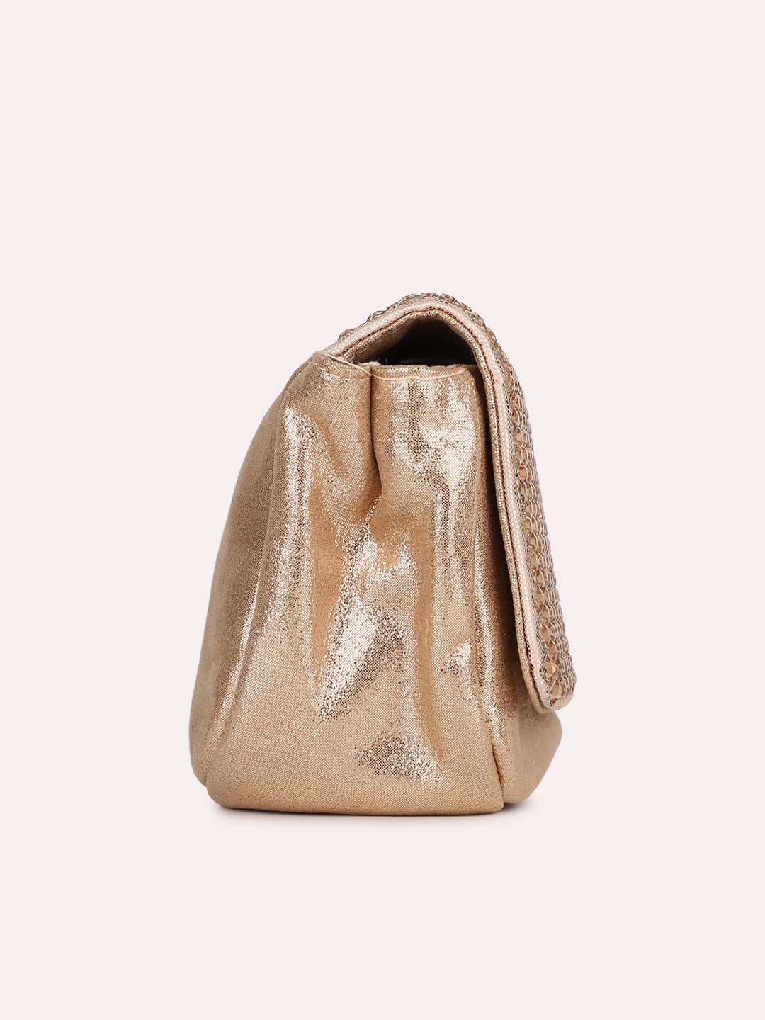 Women Rose Gold Embellished Sling Bag With Magnet Lock