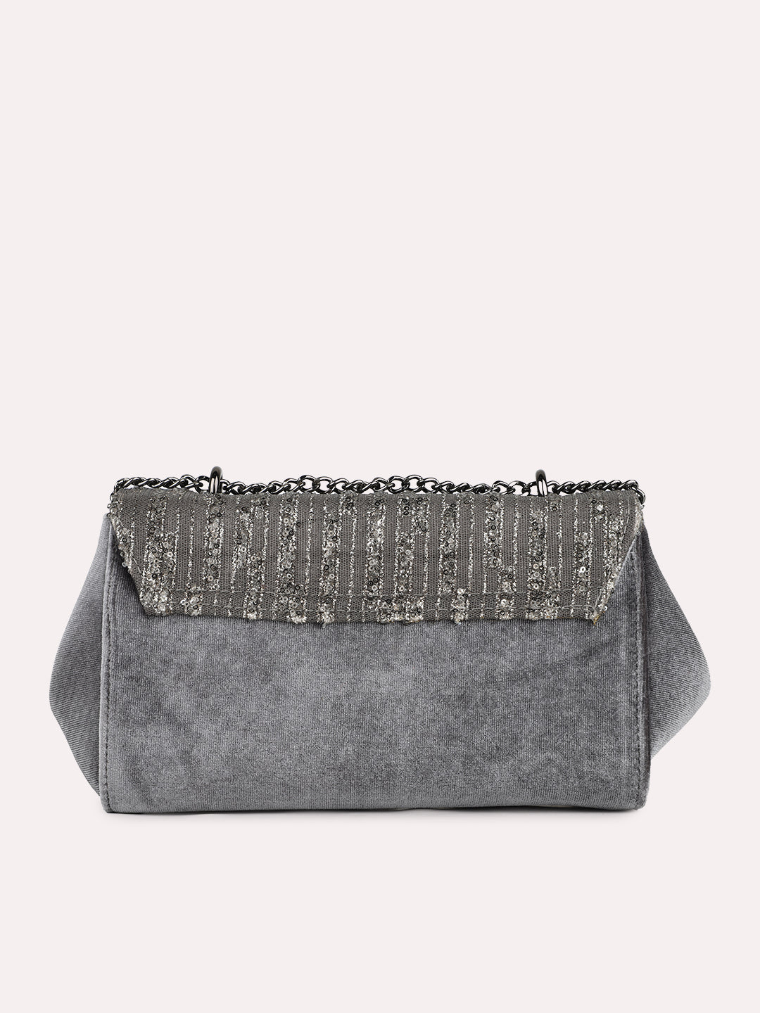 Women Ethnic Grey Embellished Sling Bag With Magnet Lock