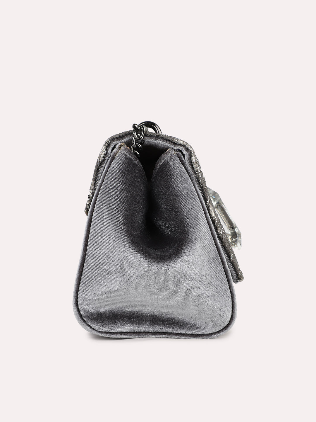 Women Ethnic Grey Embellished Sling Bag With Magnet Lock