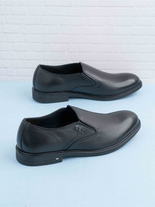 Mens Black Solid Round Toe Formal Shoes