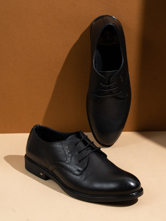 Mens Black Solid Round Toe Formal Shoes