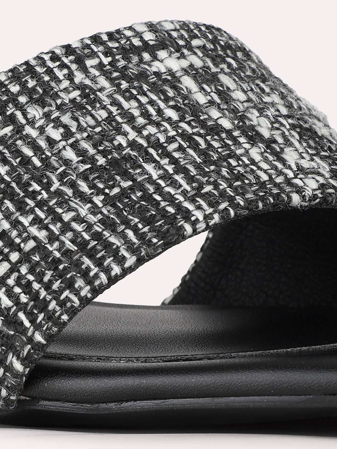 Womens Black Party Wear Printed Toe Square Toe Block Heel Sandals