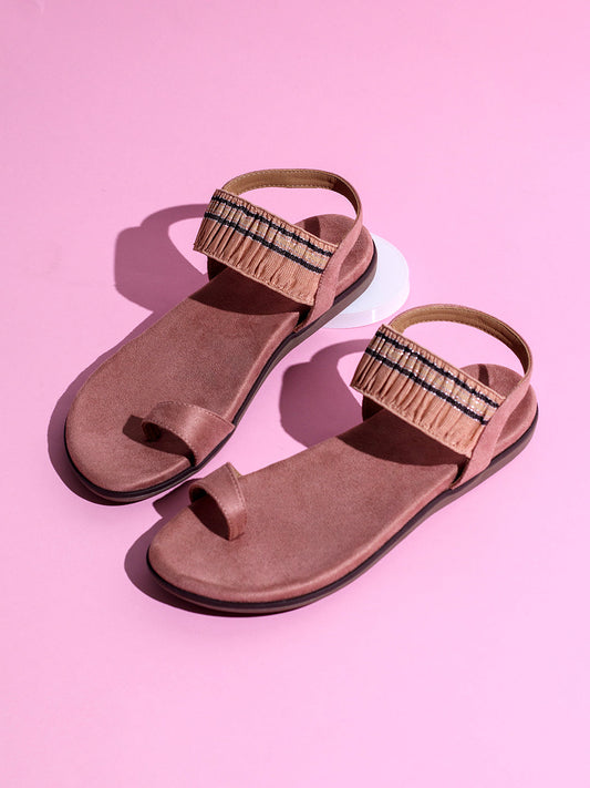 Womens Peach Casual Solid One Toe Flats