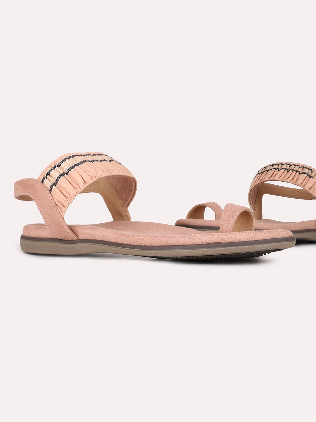 Womens Peach Casual Solid One Toe Flat Sandals