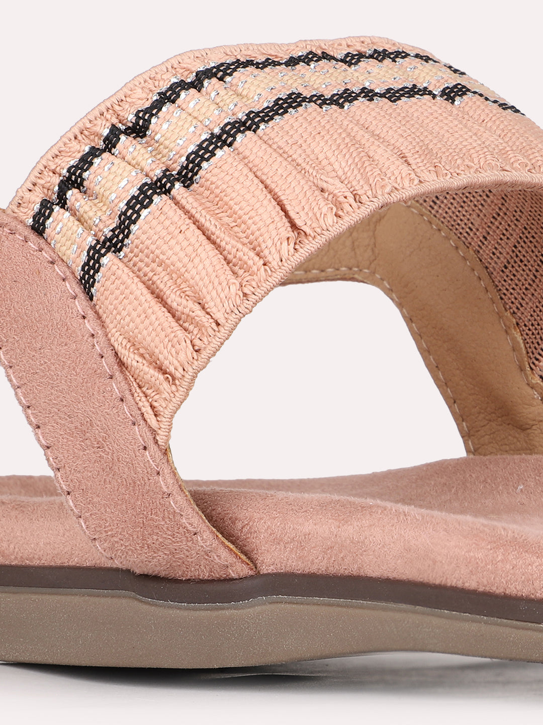 Womens Peach Casual Solid One Toe Flat Sandals