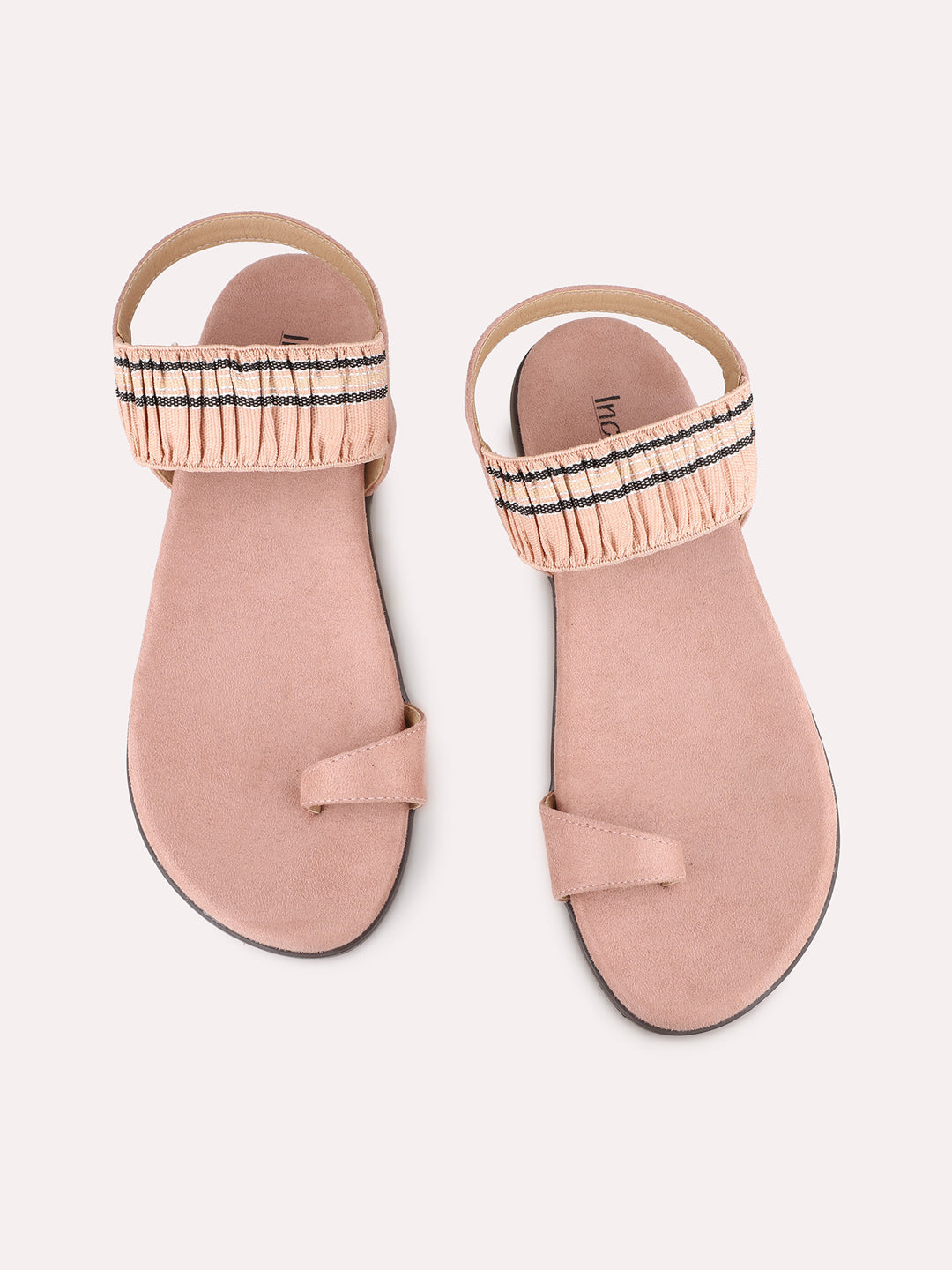 Womens Peach Casual Solid One Toe Flat Sandals