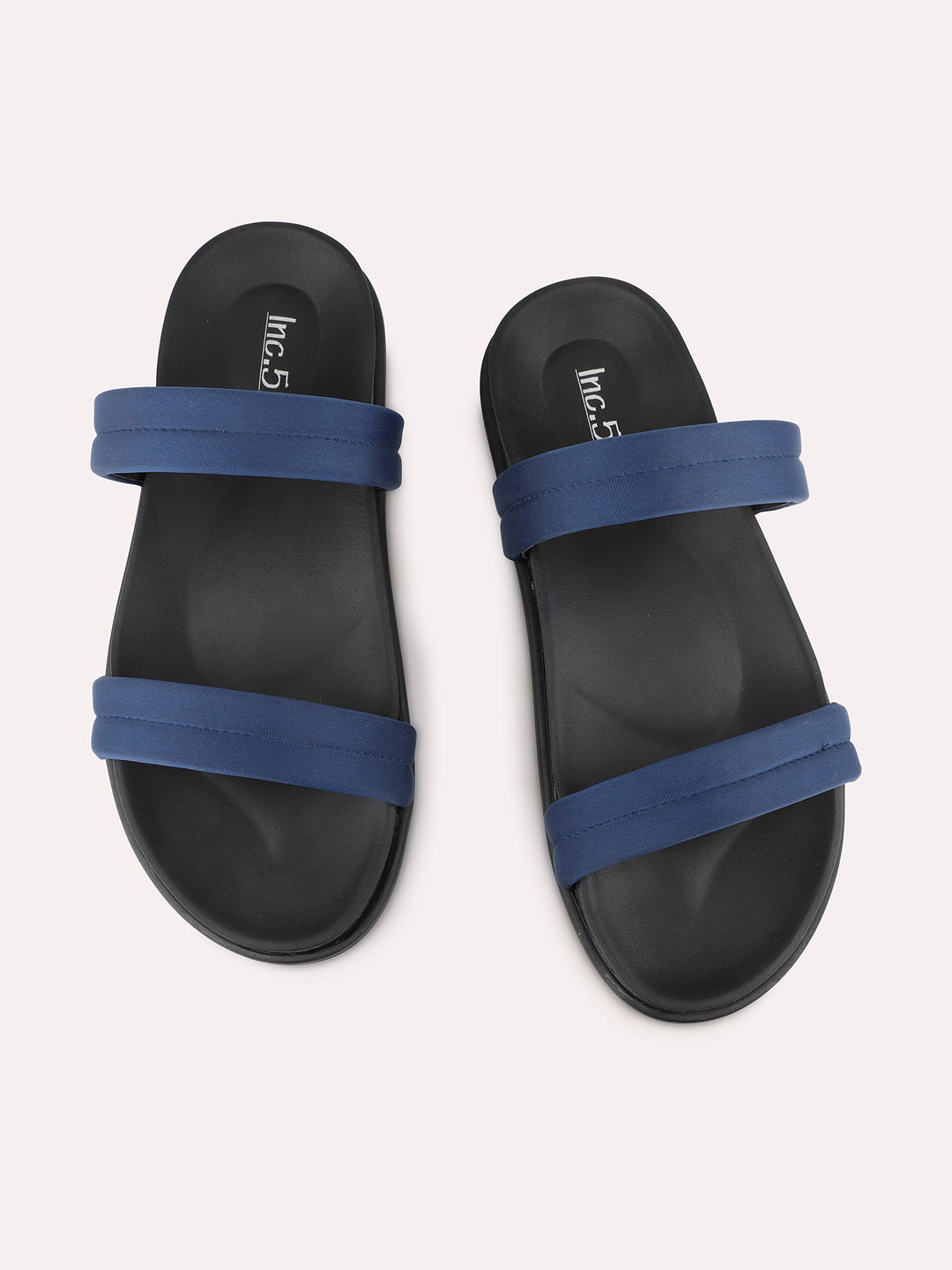 Womens Navy Casual Solid Open Toe Flat Slip-On Sandals