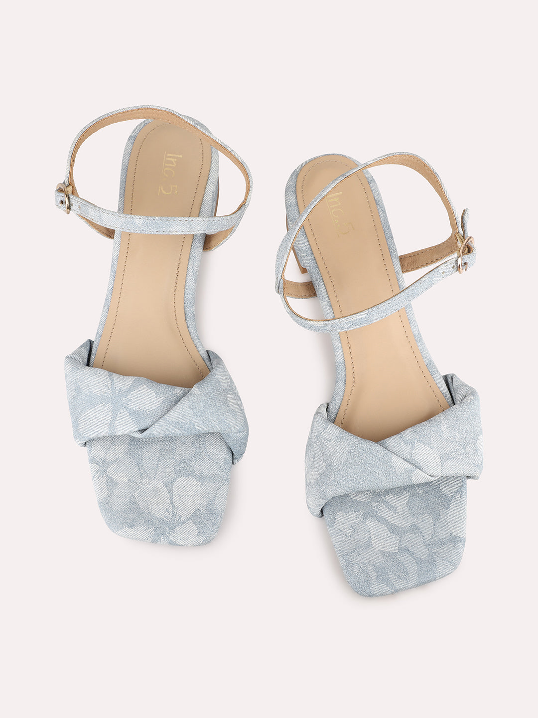 Womens Grey Party Wear Printed Toe Square Toe Block Heel Sandals