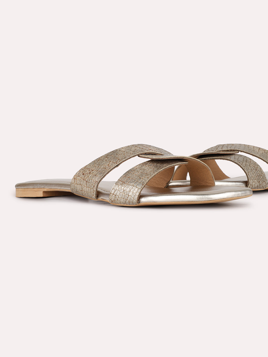Womens Golden Casual Solid Open Toe Flats