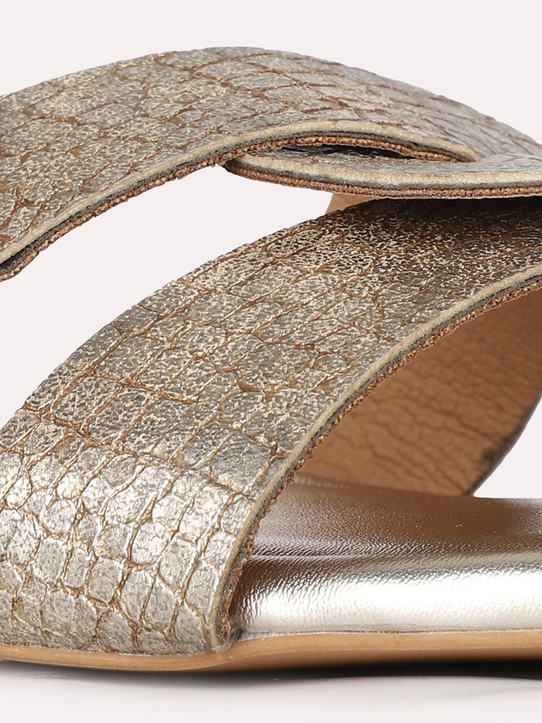 Womens Golden Casual Solid Open Toe Flats