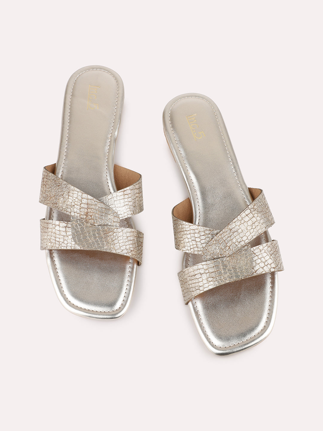 Womens Golden Casual Solid Open Toe Flats