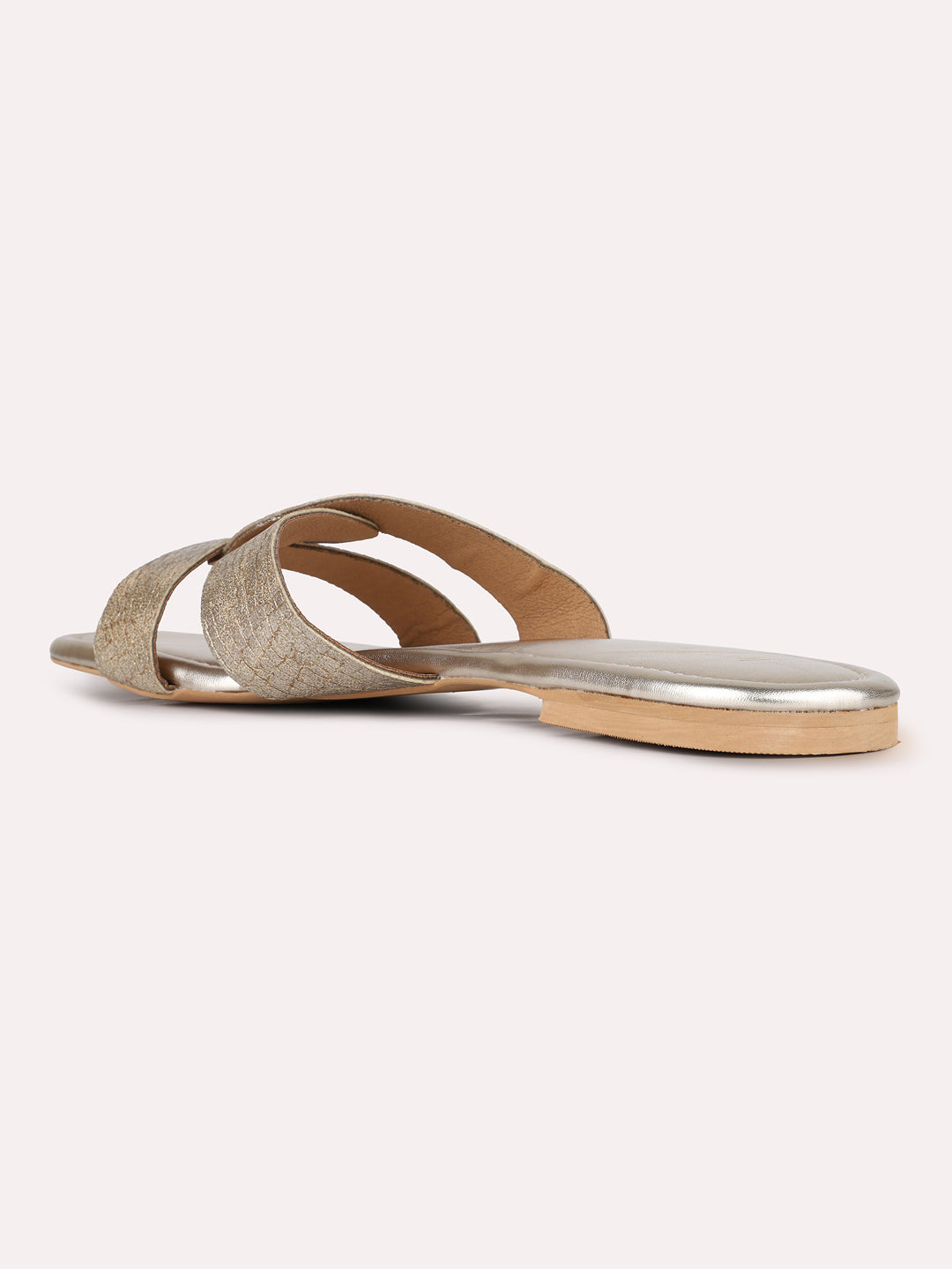 Womens Golden Casual Solid Open Toe Flats