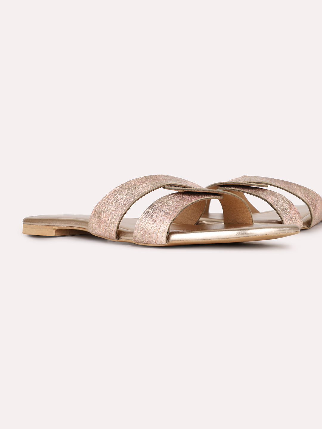 Womens Rose Gold Casual Solid Open Toe Flats