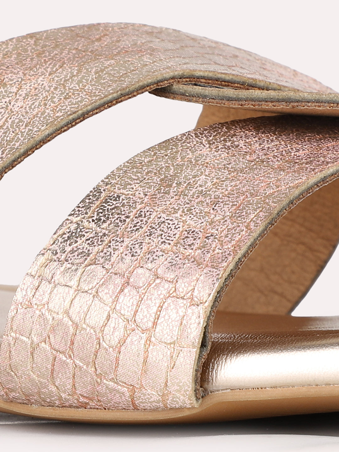 Womens Rose Gold Casual Solid Open Toe Flats