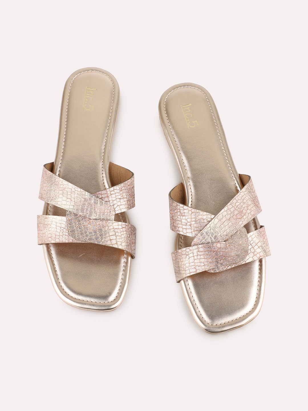 Womens Rose Gold Casual Solid Open Toe Flat Slip-On Sandals